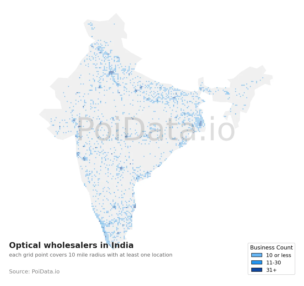 Optical wholesaler density map for India
