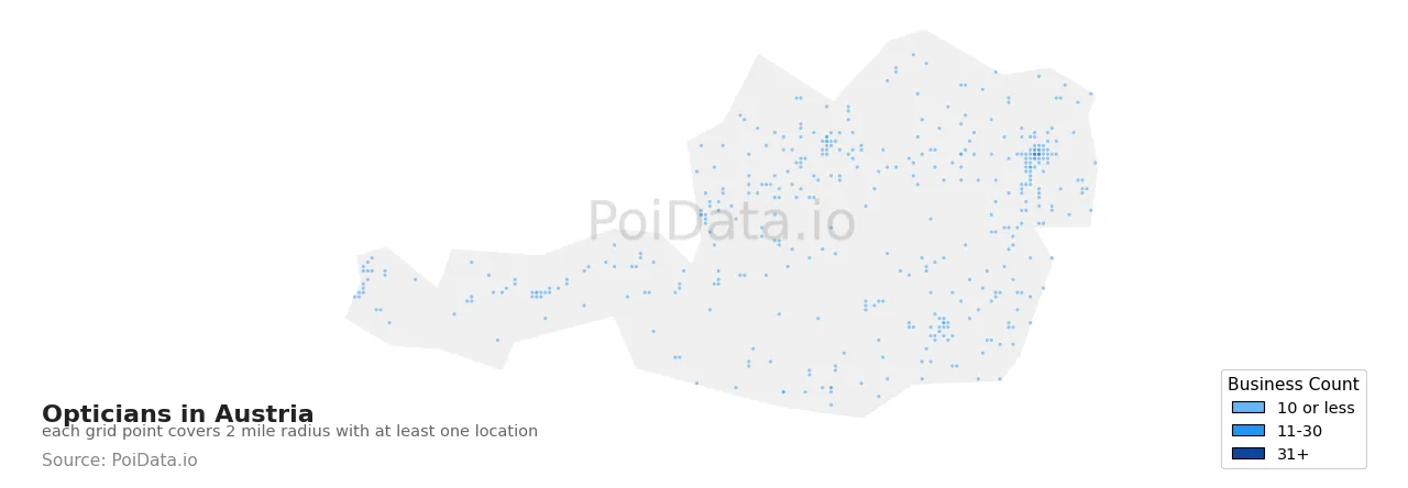Optician density map for Austria
