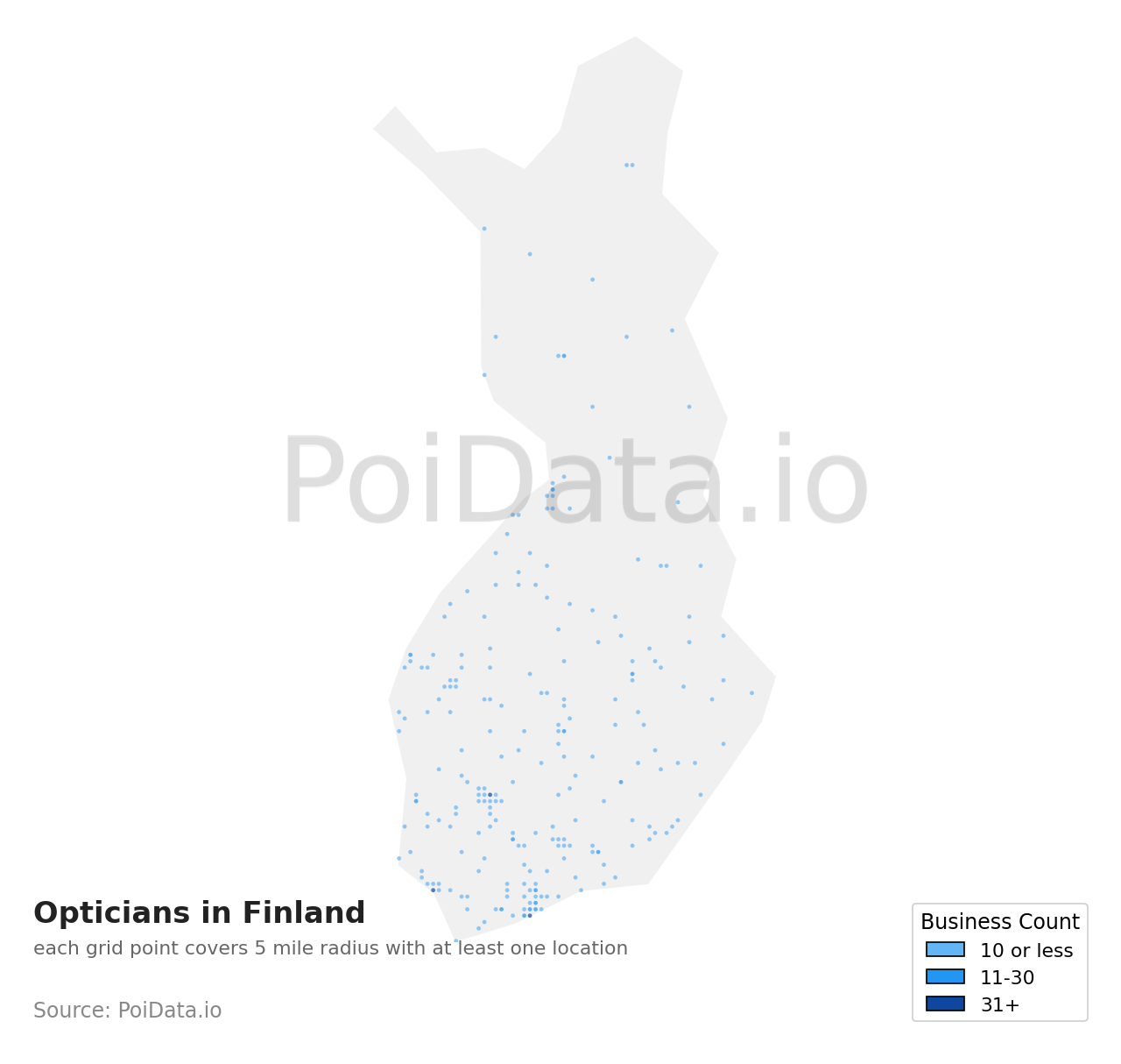 Optician density map for Finland