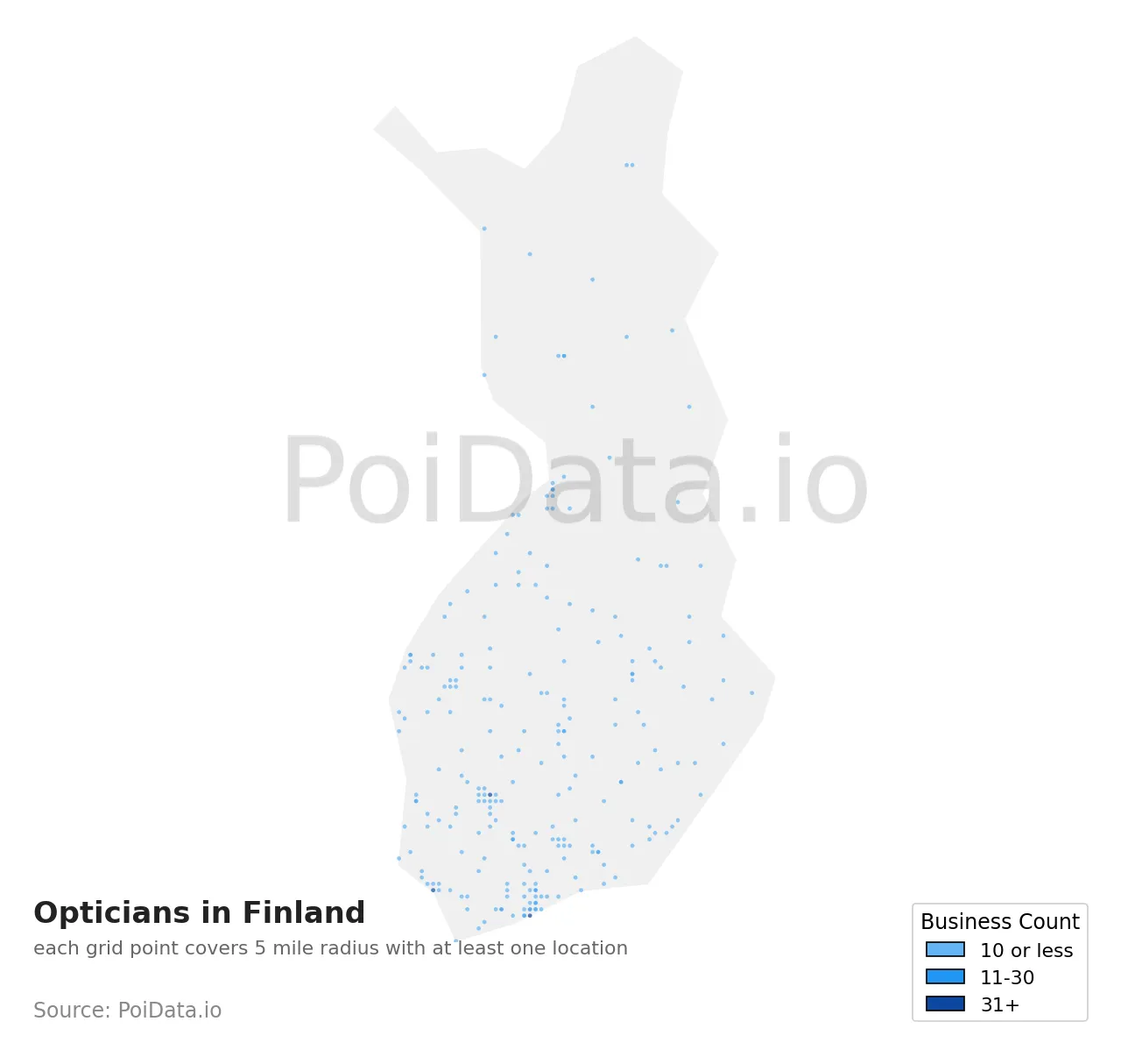Optician density map for Finland