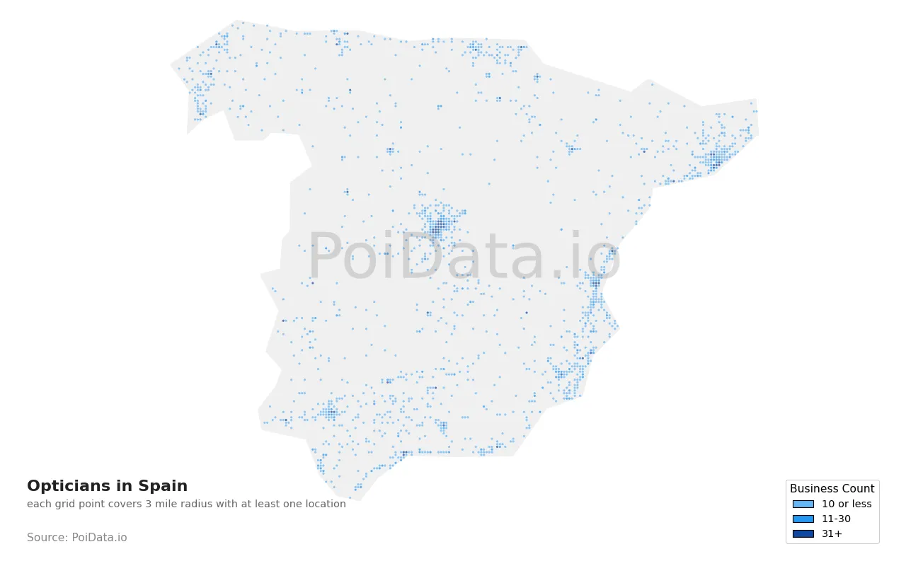 Optician density map for Spain