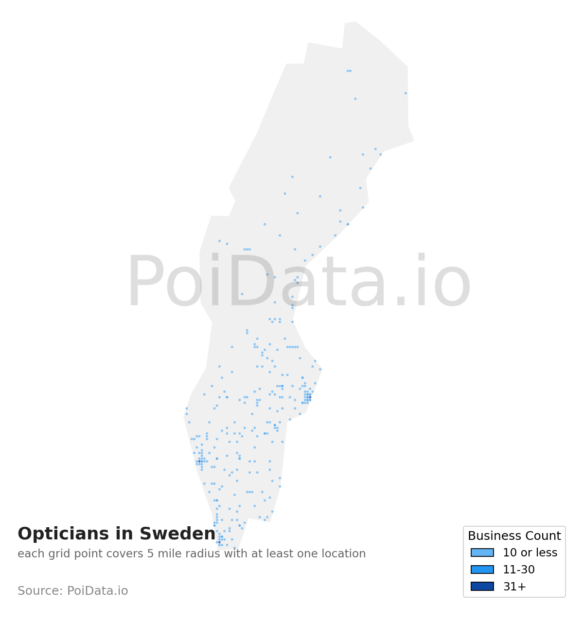 Optician density map for Sweden