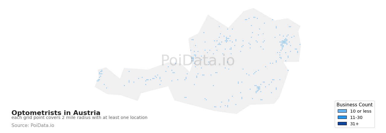Optometrist density map for Austria