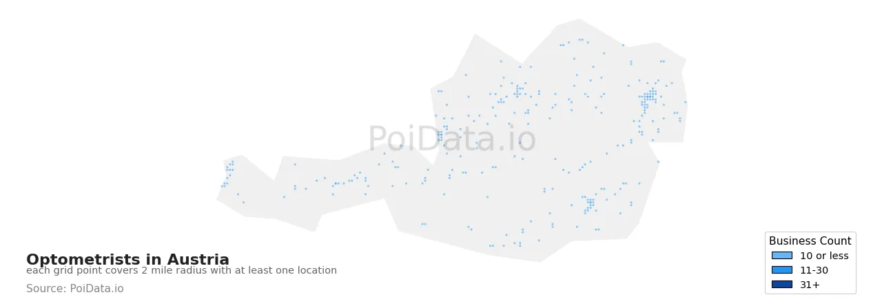 Optometrist density map for Austria