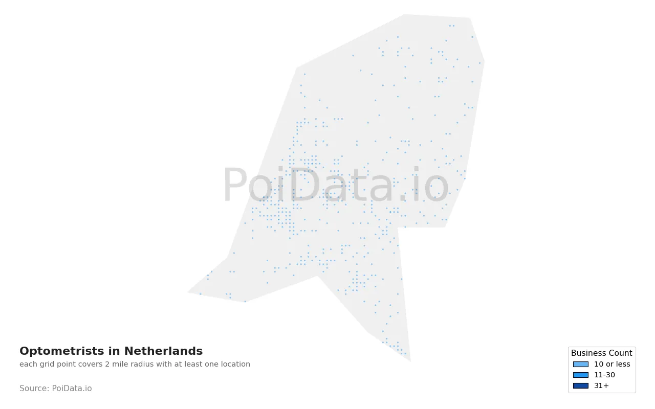 Optometrist density map for Netherlands