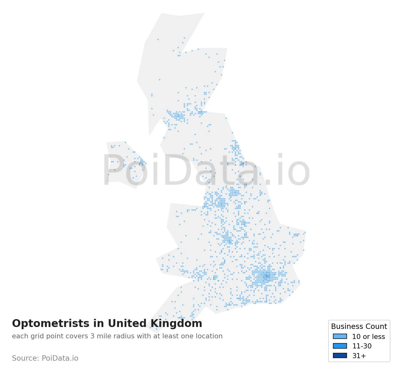 Optometrist density map for United Kingdom