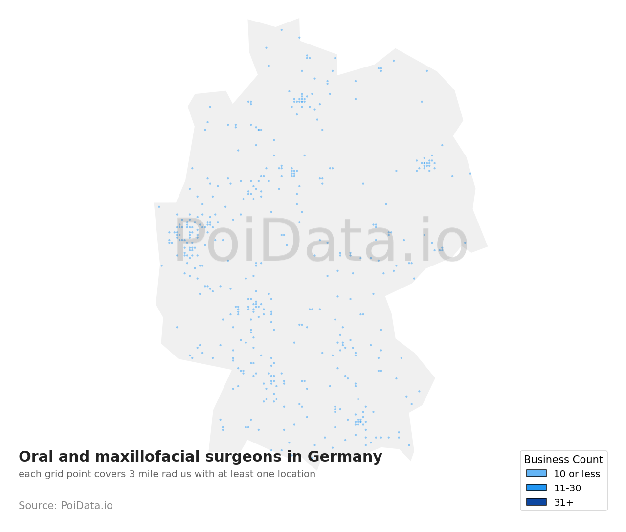 Oral and maxillofacial surgeon density map for Germany
