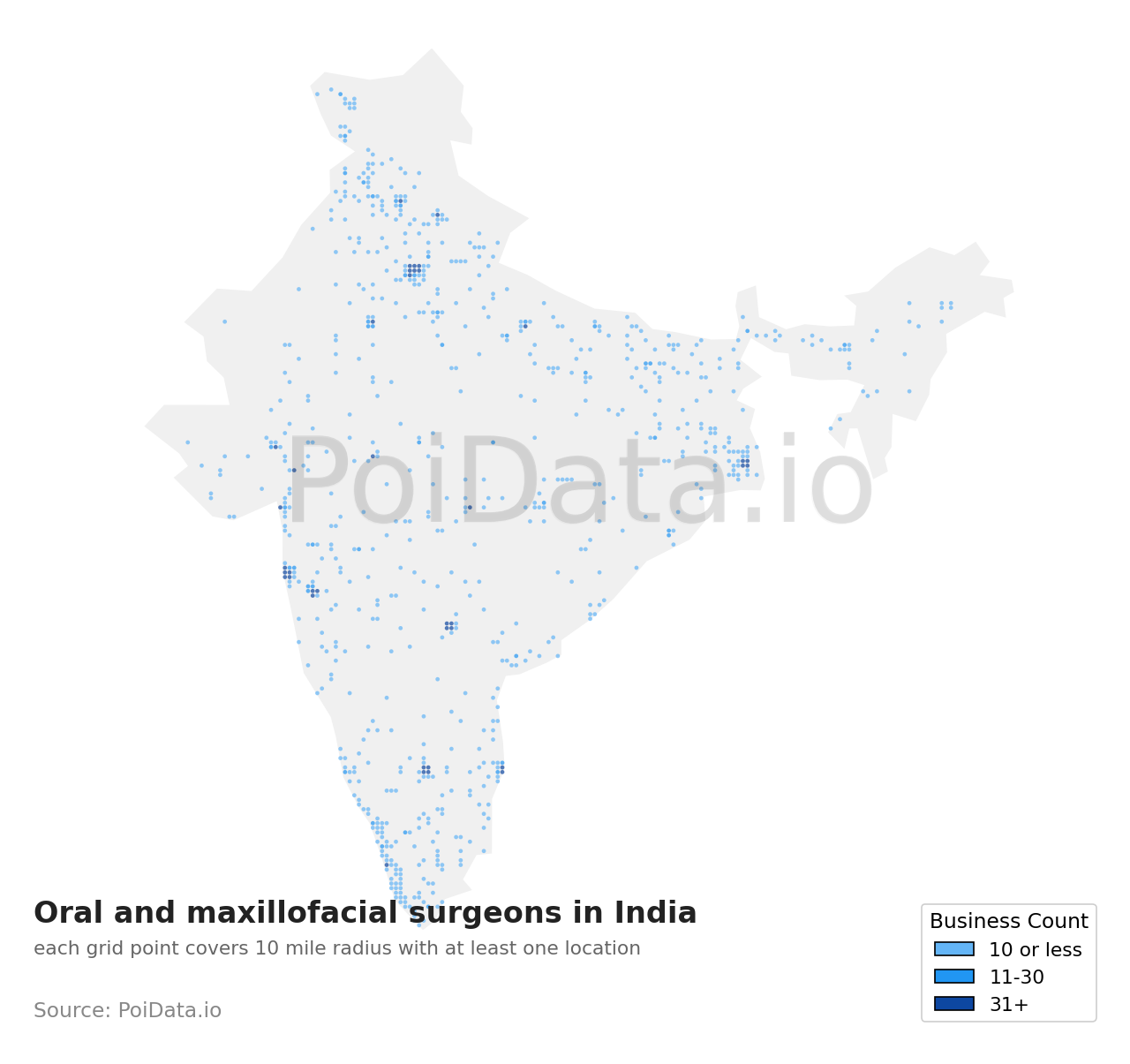 Oral and maxillofacial surgeon density map for India