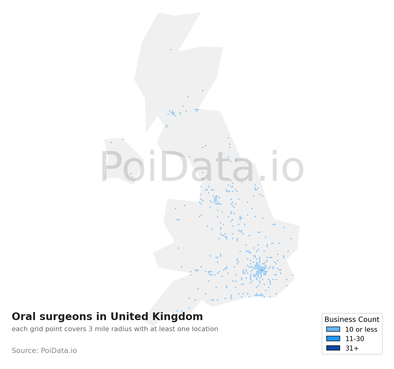 Oral surgeon density map for United Kingdom