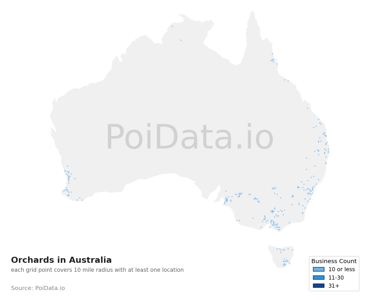 Orchard density map for Tasmania, Australia
