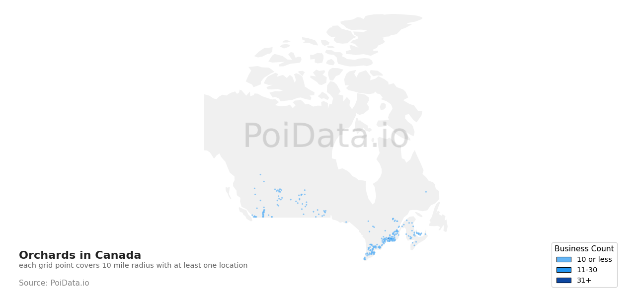 Orchard density map for Quebec, Canada