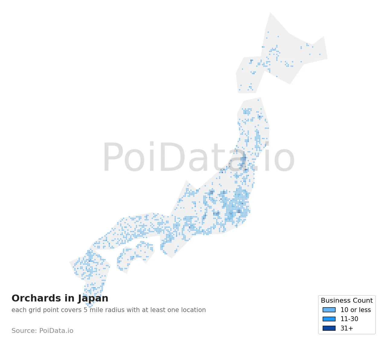 Orchard density map for Japan