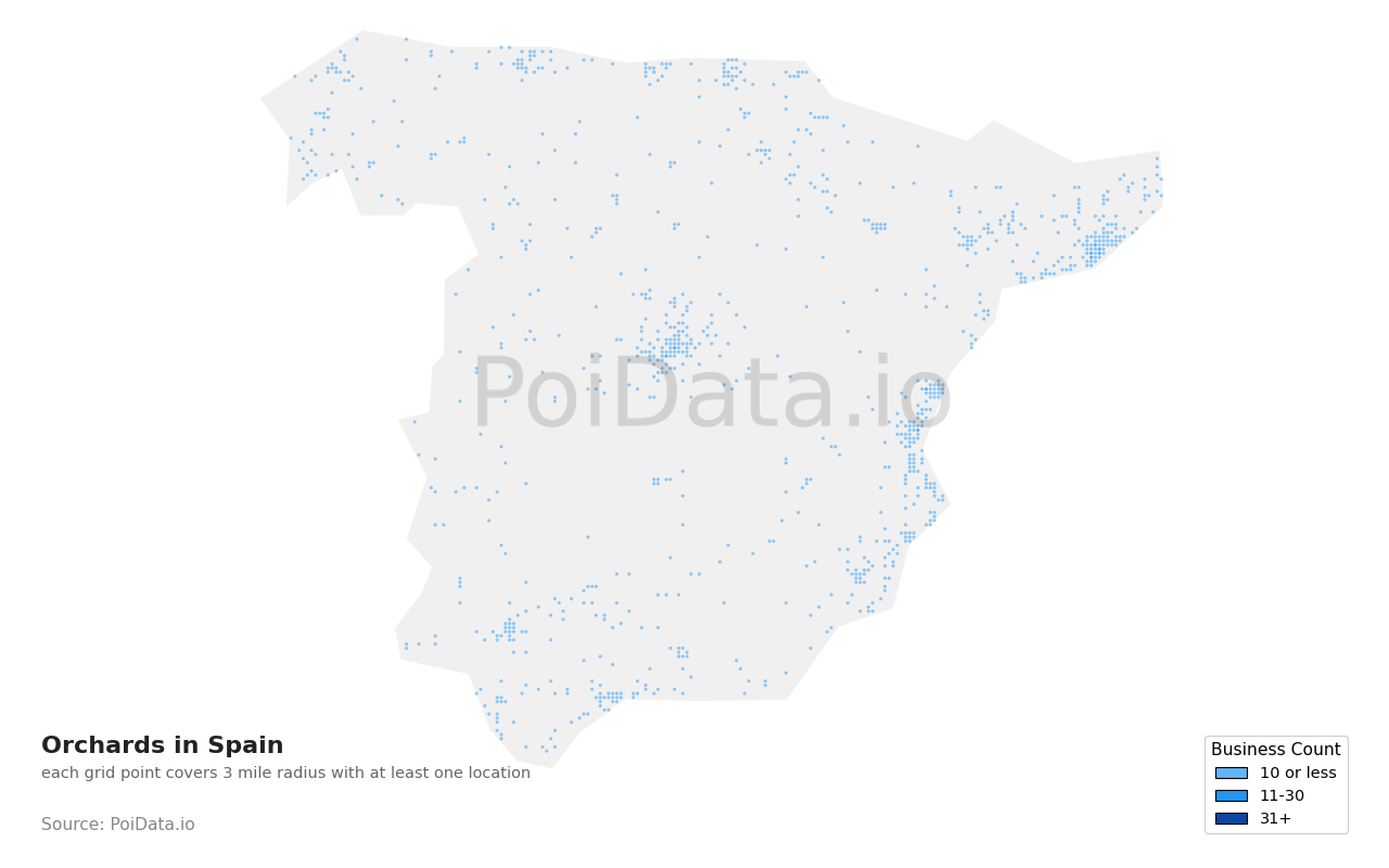 Orchard density map for Spain