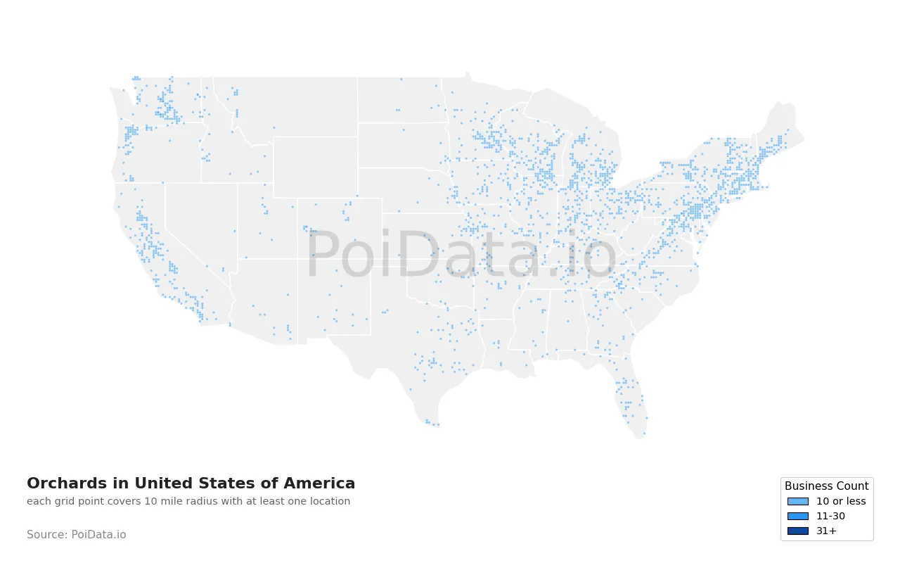 Orchard density map for United States