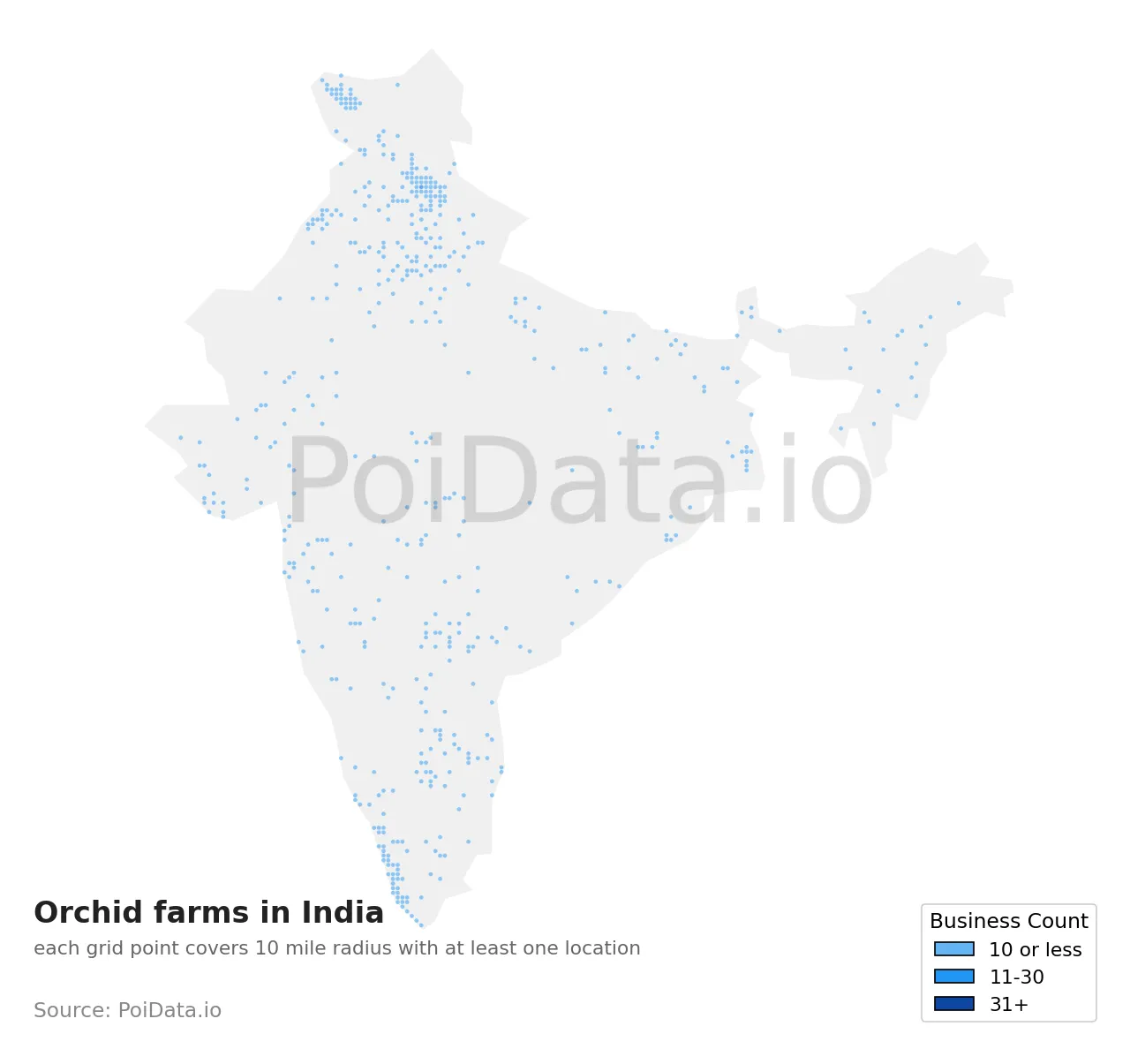 Orchid farm density map for India