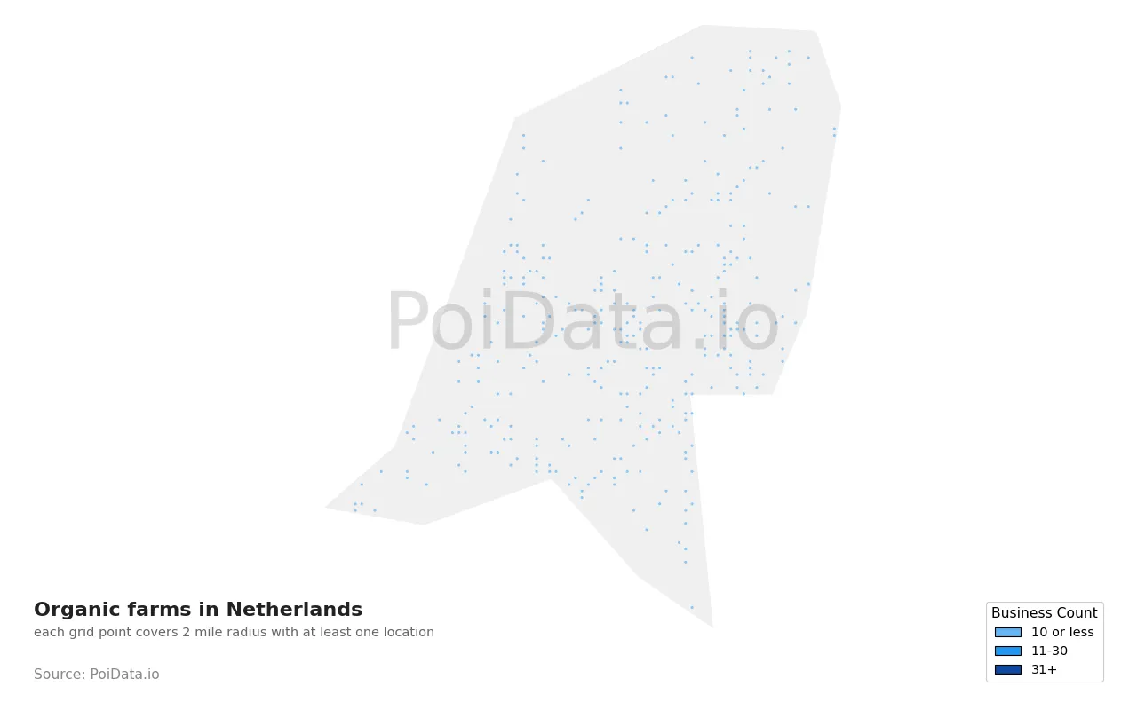 Organic farm density map for Netherlands
