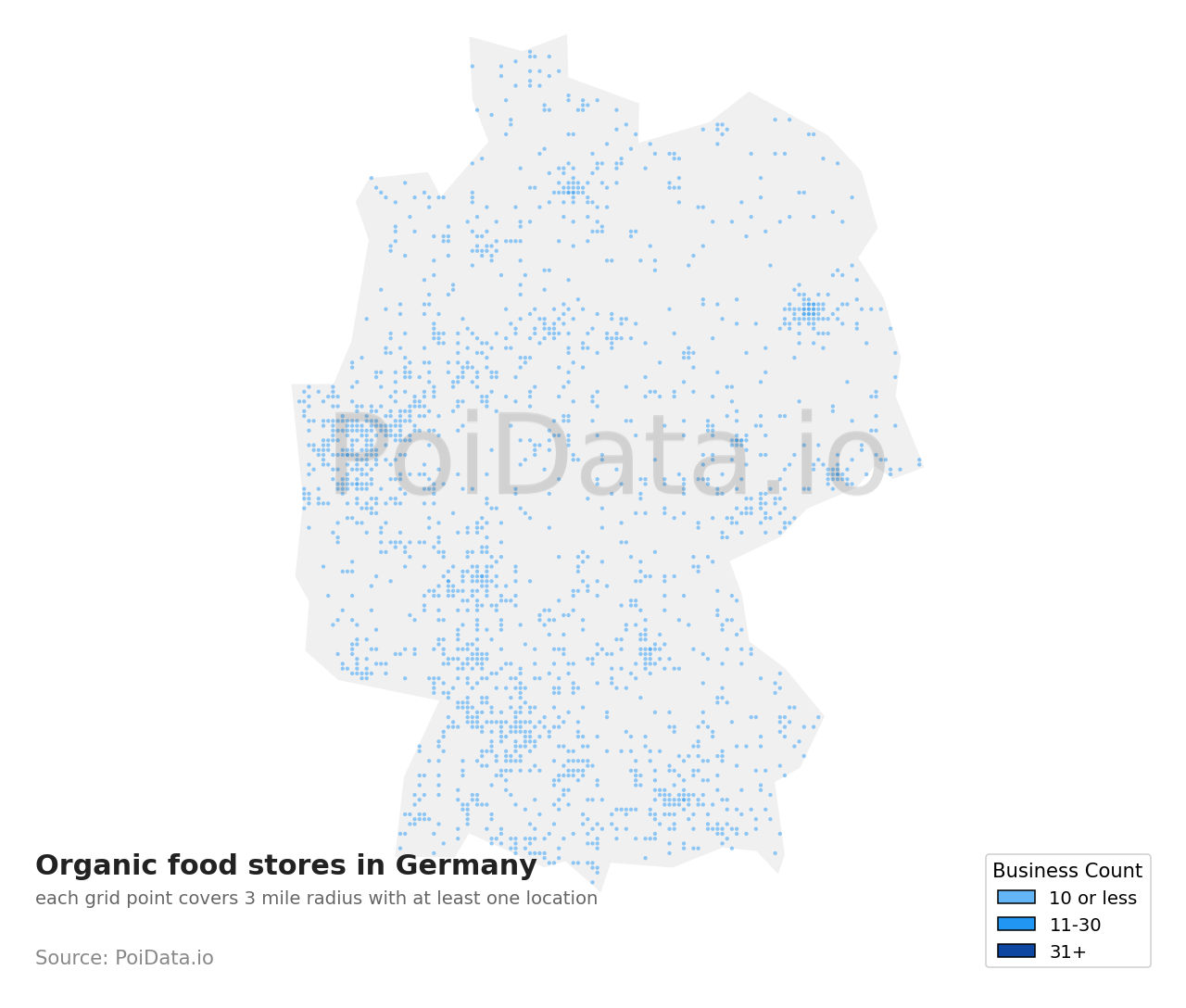 Organic food store density map for Germany
