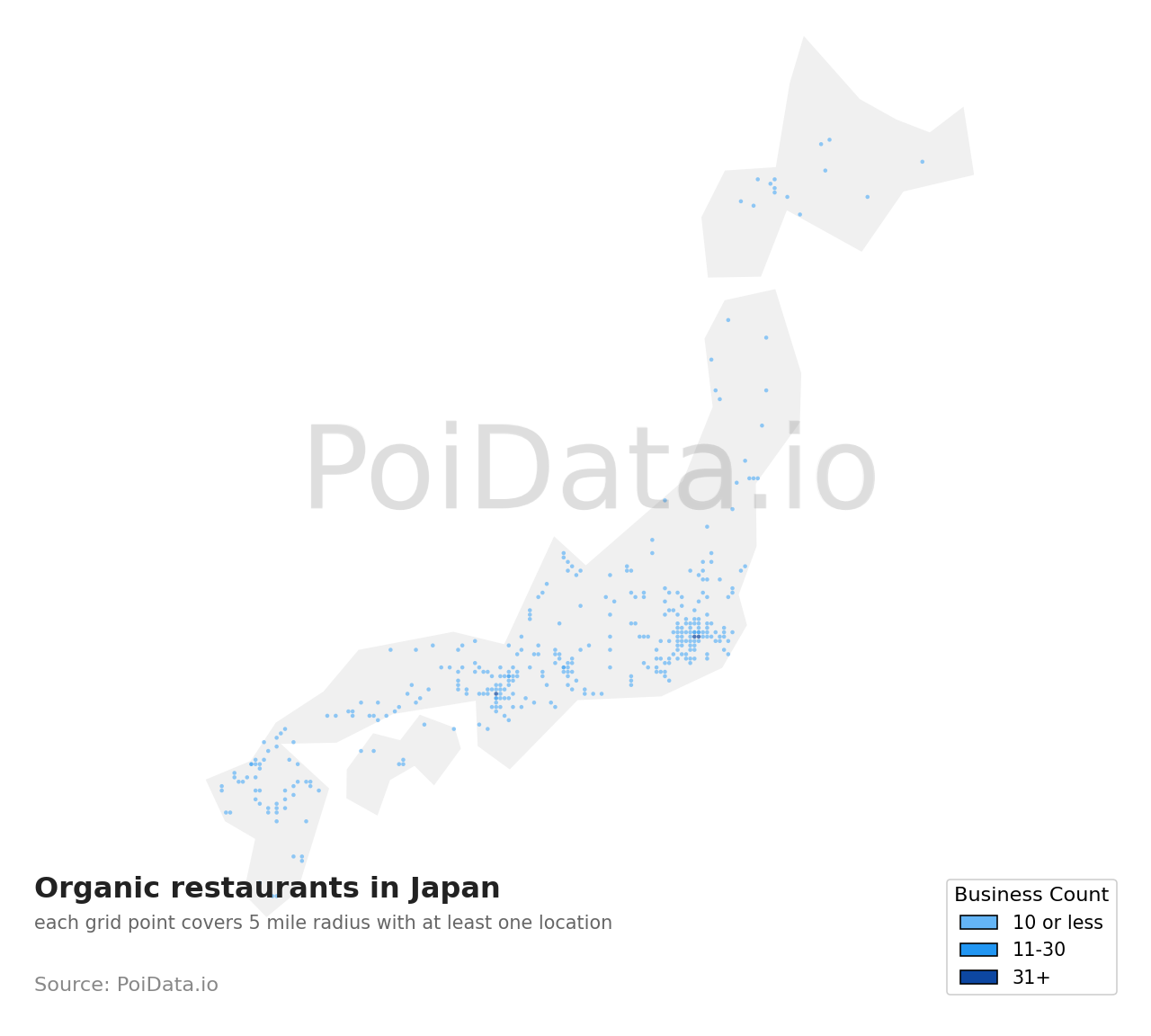 Organic restaurant density map for Japan