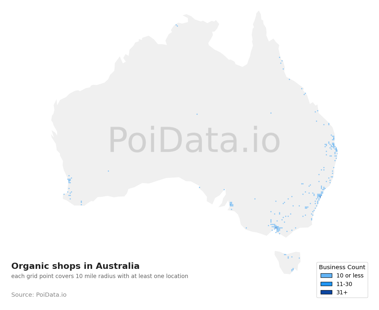 Organic shop density map for QLD, Australia