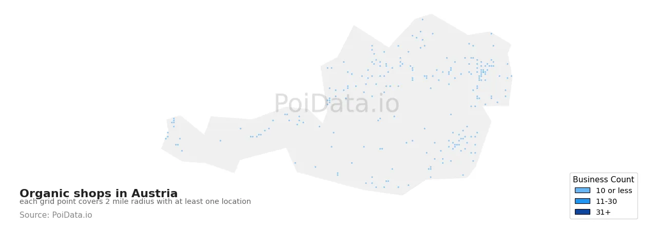 Organic shop density map for Austria