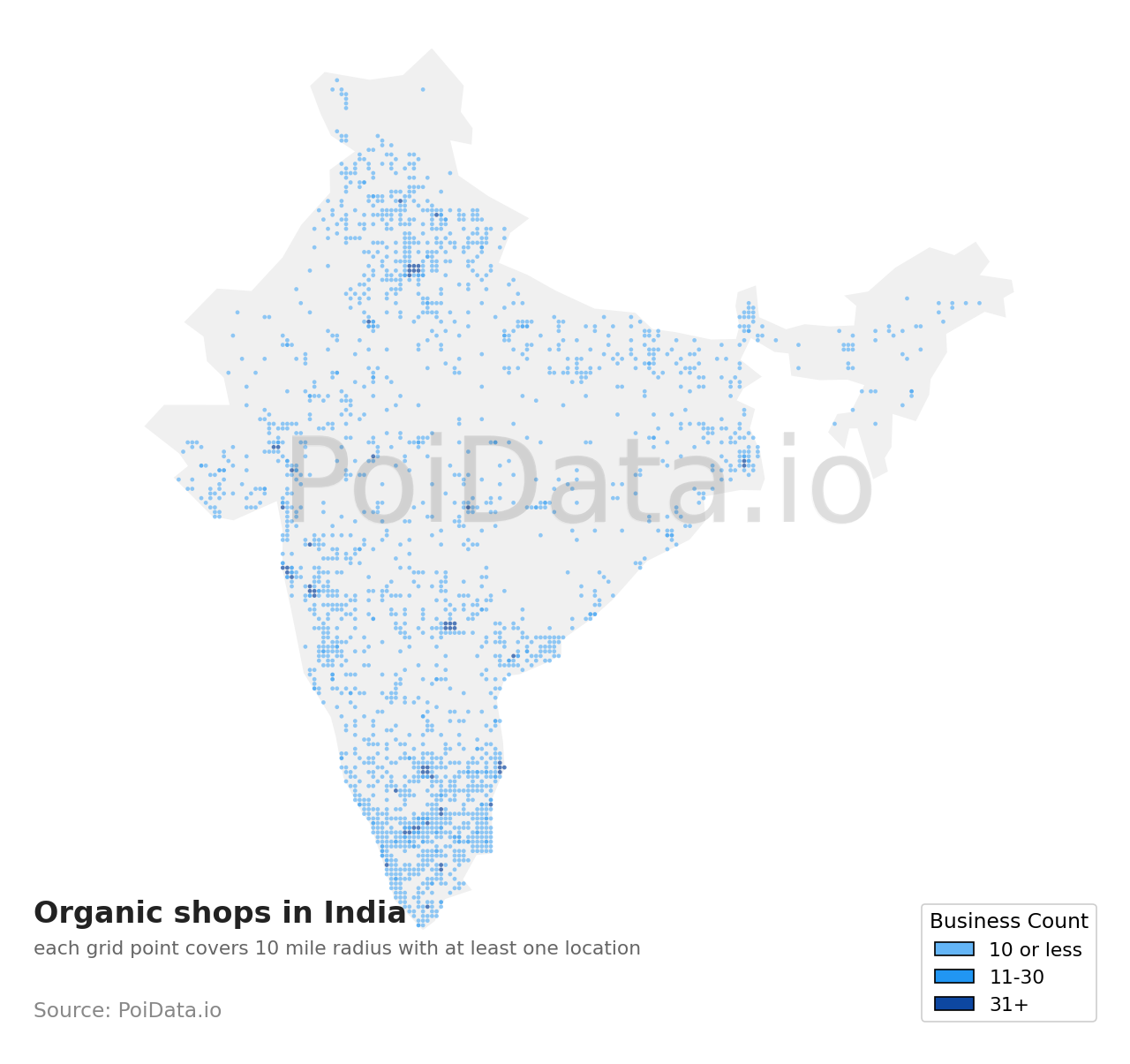 Organic shop density map for India