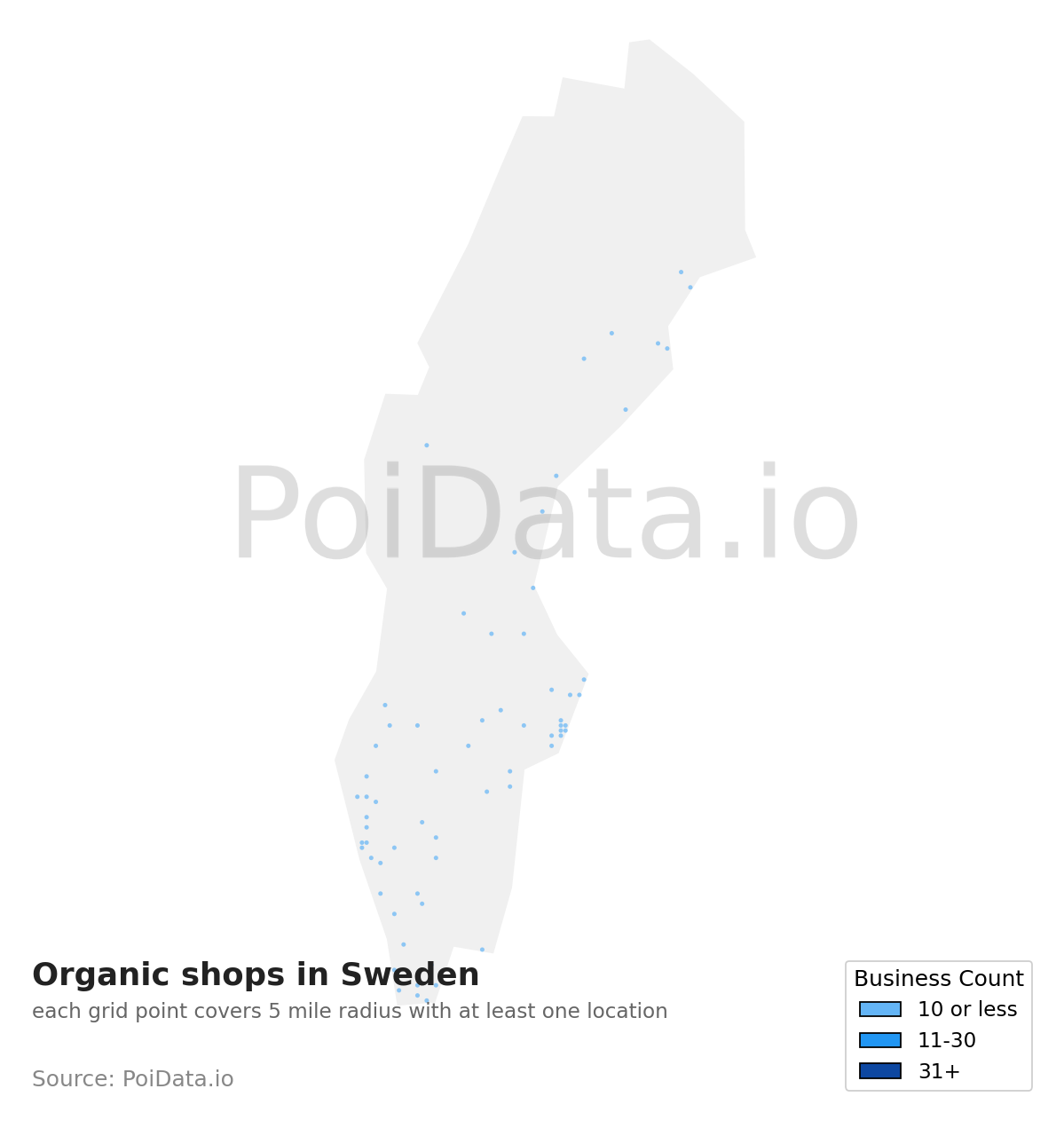 Organic shop density map for Sweden
