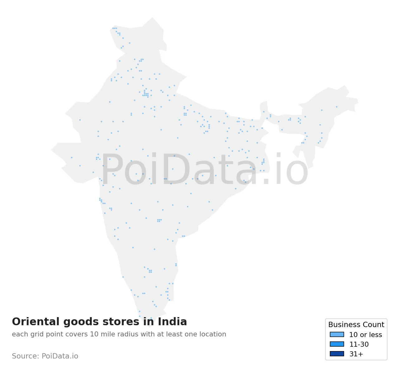 Oriental goods store density map for India