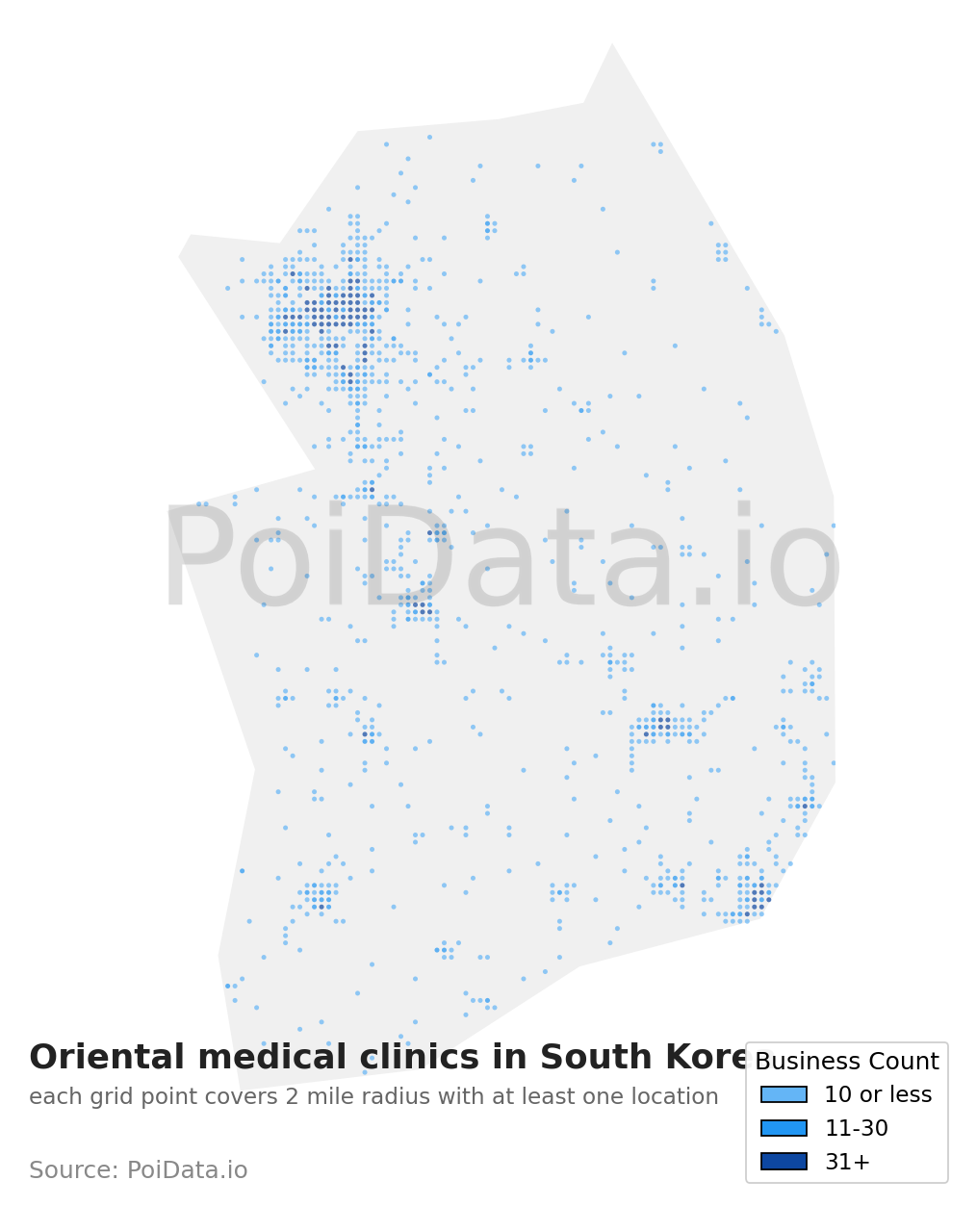 Oriental medical clinic density map for South Korea