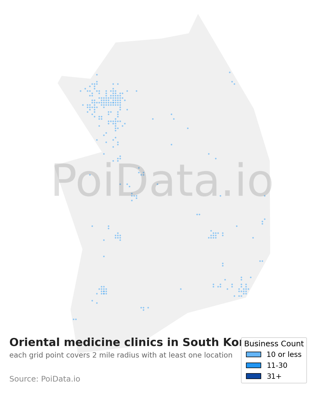Oriental medicine clinic density map for South Korea