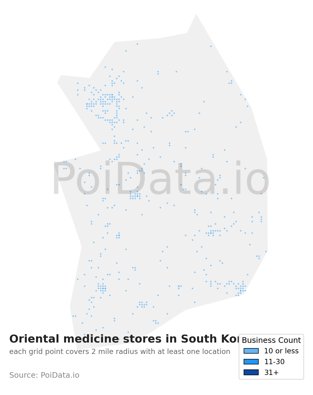 Oriental medicine store density map for South Korea
