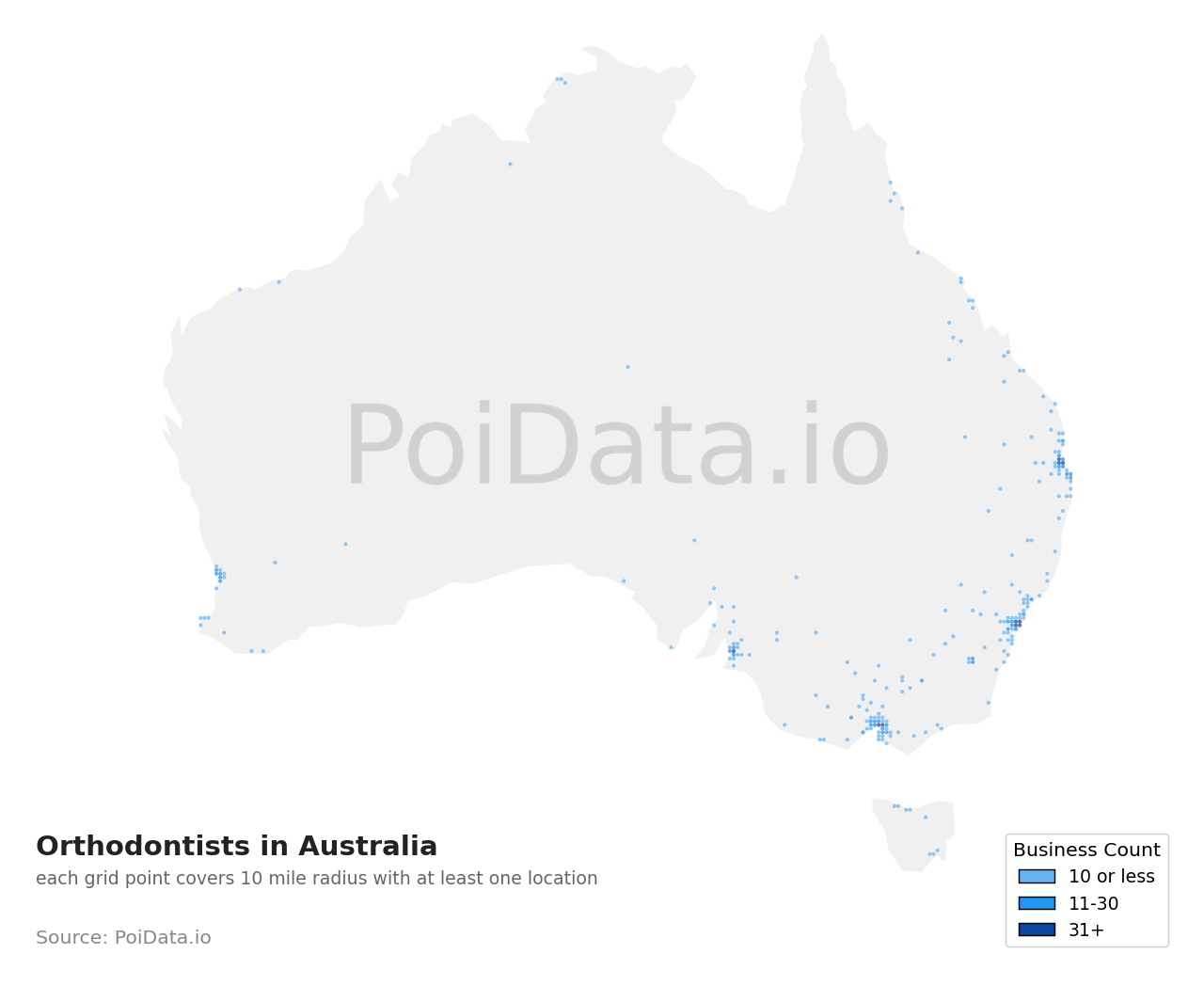 Orthodontist density map for Australia