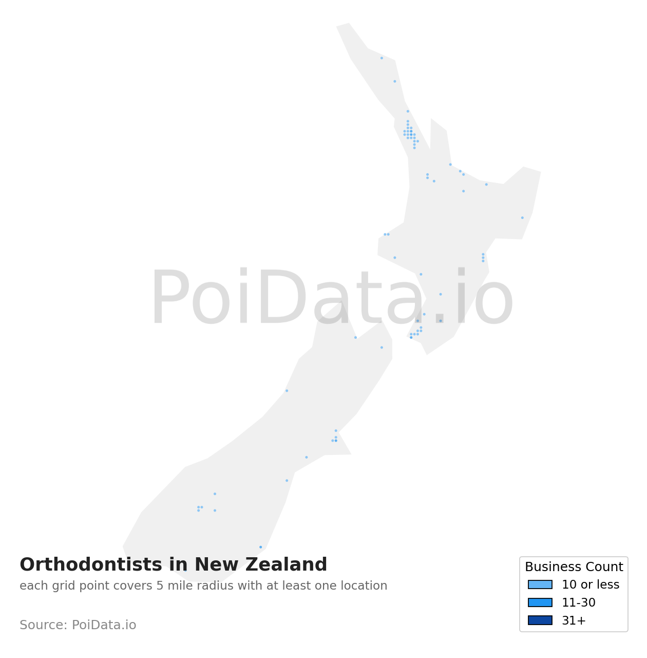 Orthodontist density map for New Zealand
