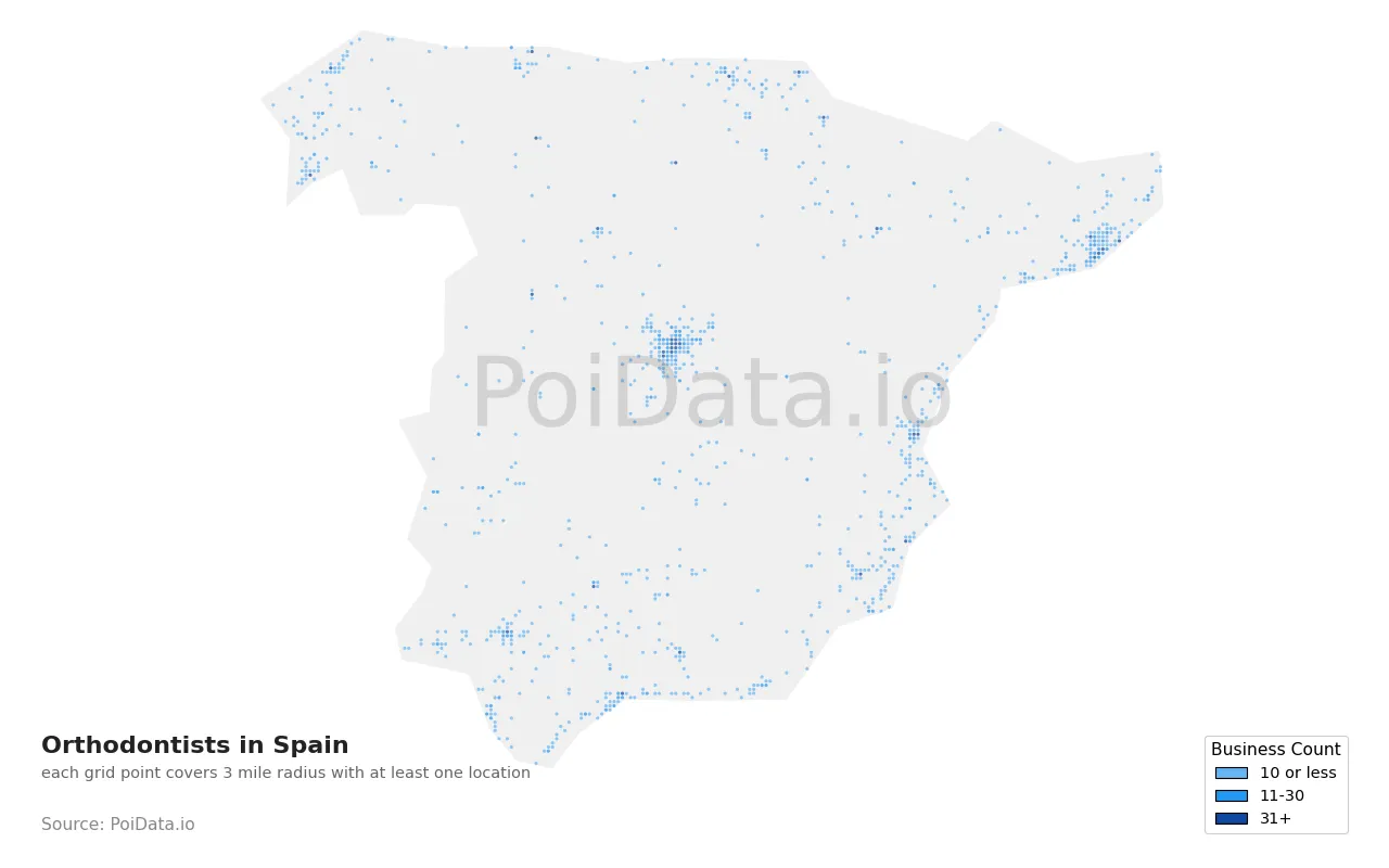 Orthodontist density map for Spain