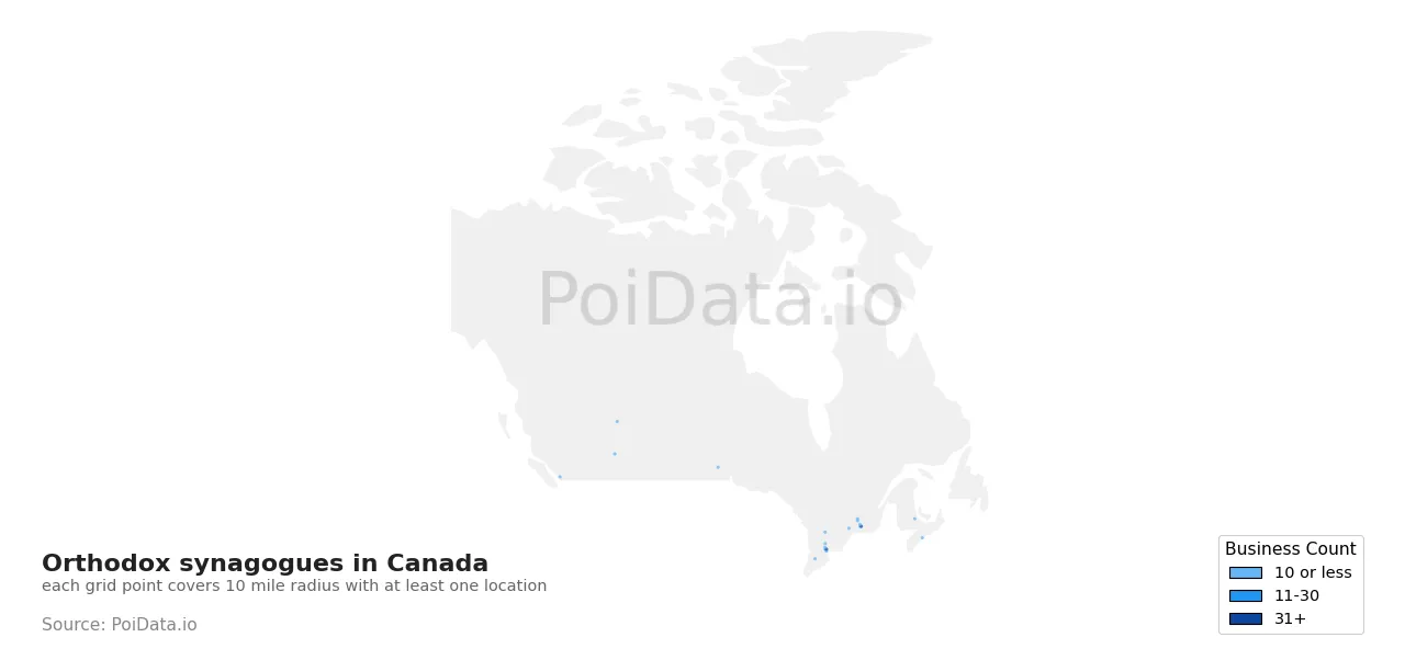 Orthodox synagogue density map for Canada
