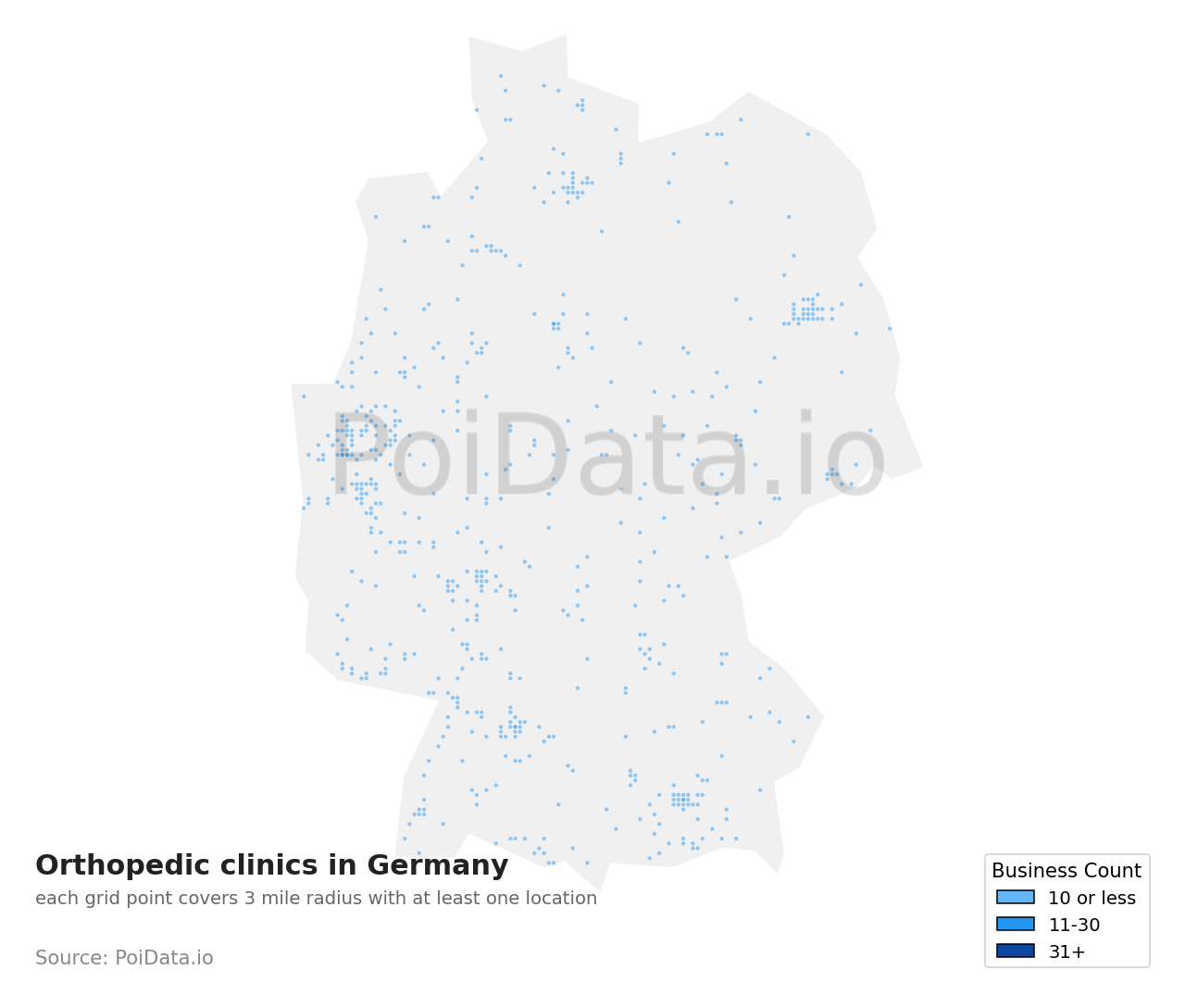 Orthopedic clinic density map for Germany