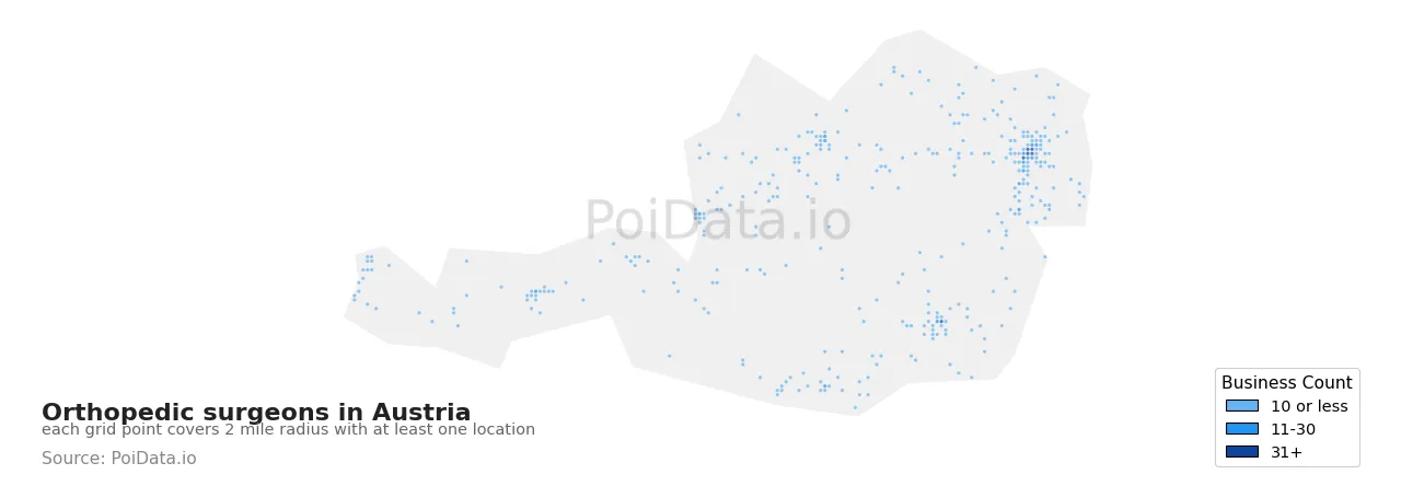 Orthopedic surgeon density map for Austria