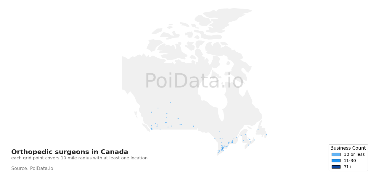 Orthopedic surgeon density map for Canada