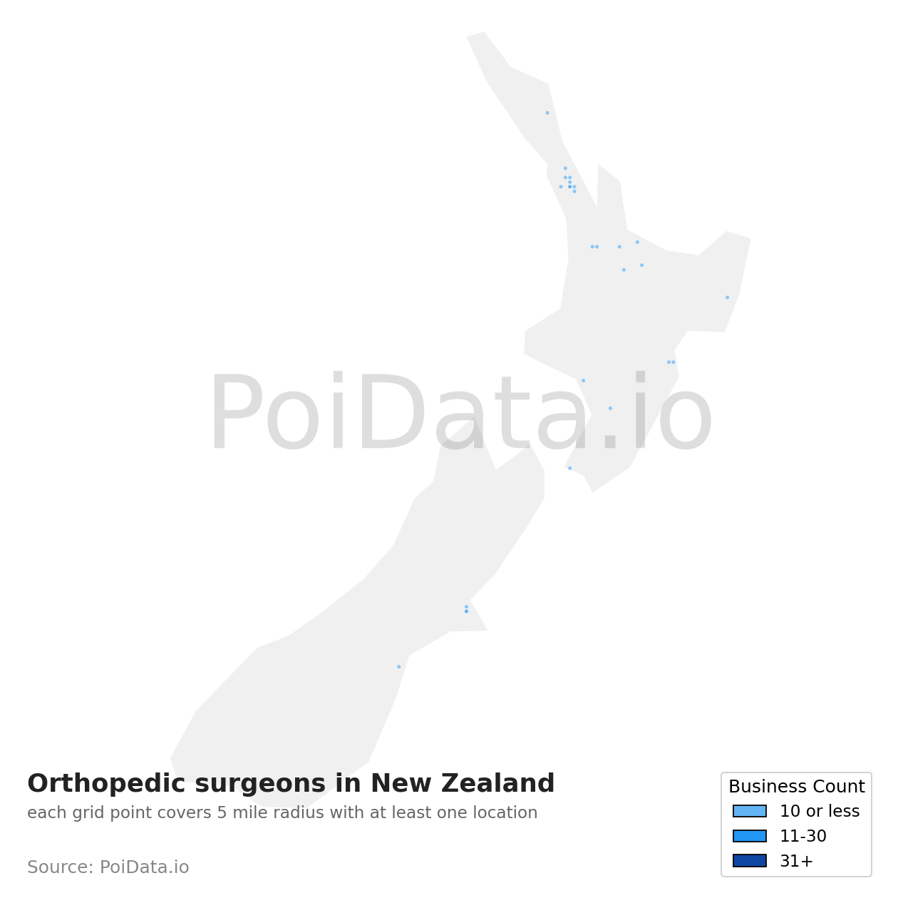 Orthopedic surgeon density map for New Zealand
