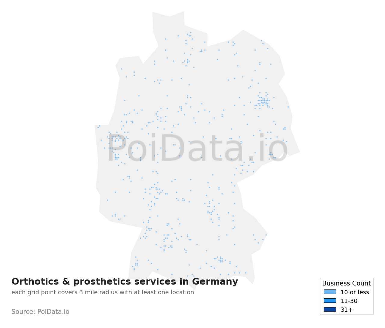 Orthotics & prosthetics service density map for Germany