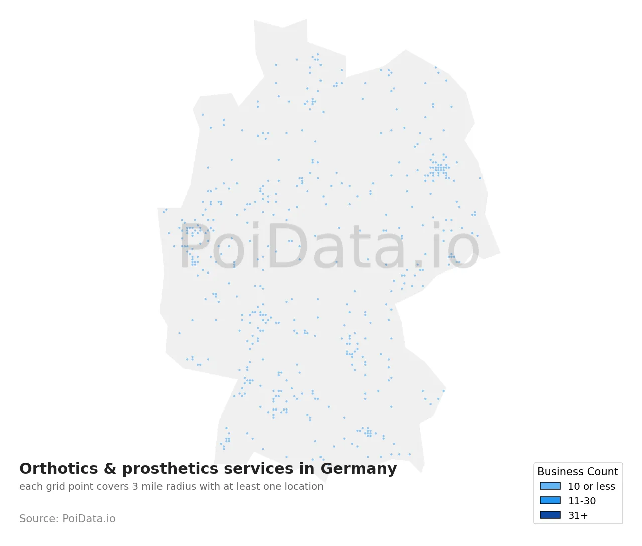 Orthotics & prosthetics service density map for Germany