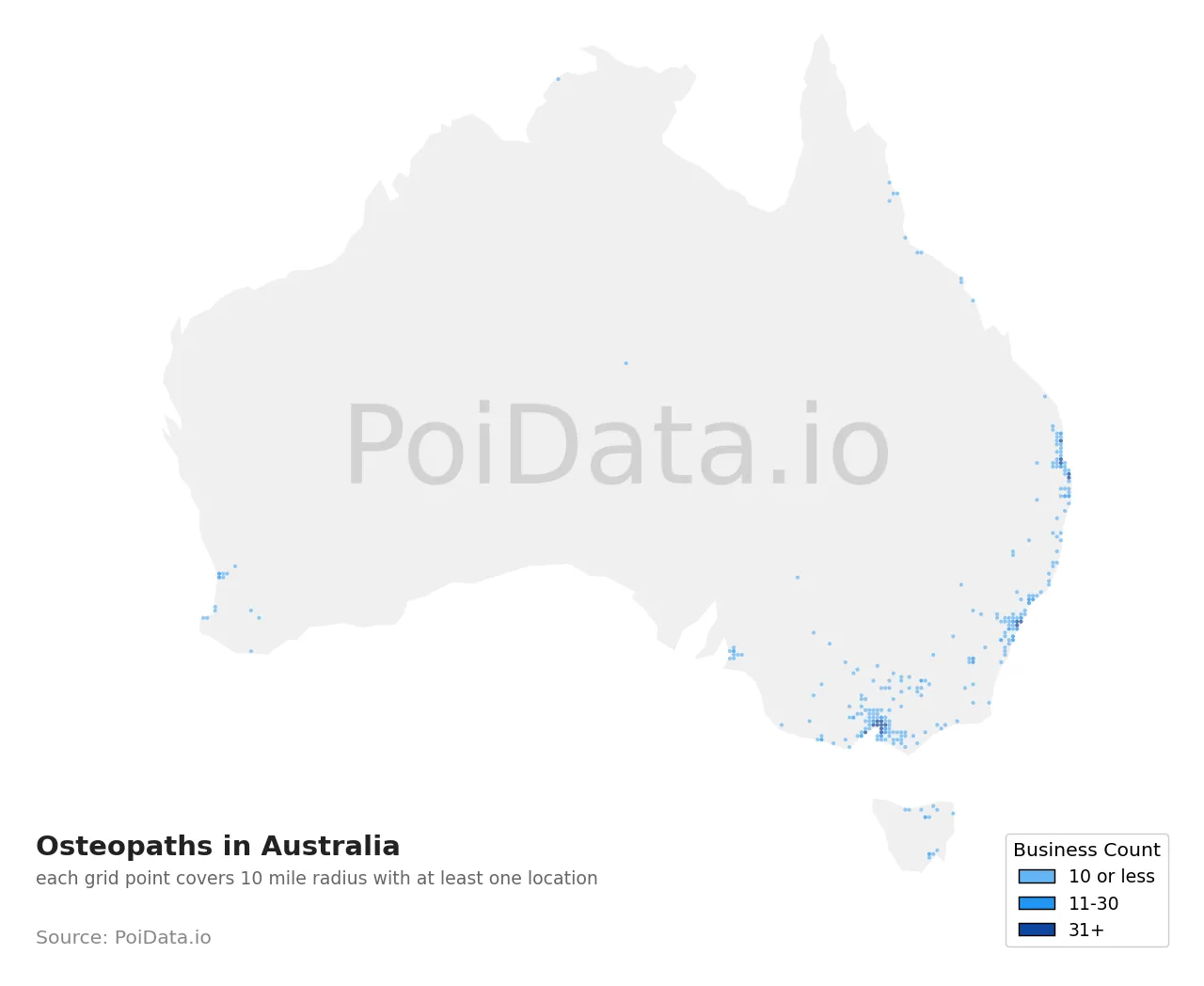 Osteopath density map for Australia
