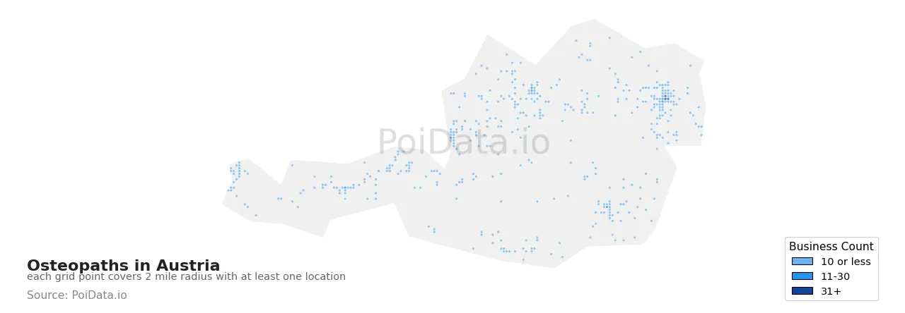 Osteopath density map for Austria