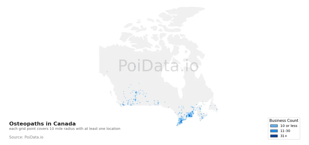 Osteopath density map for Canada