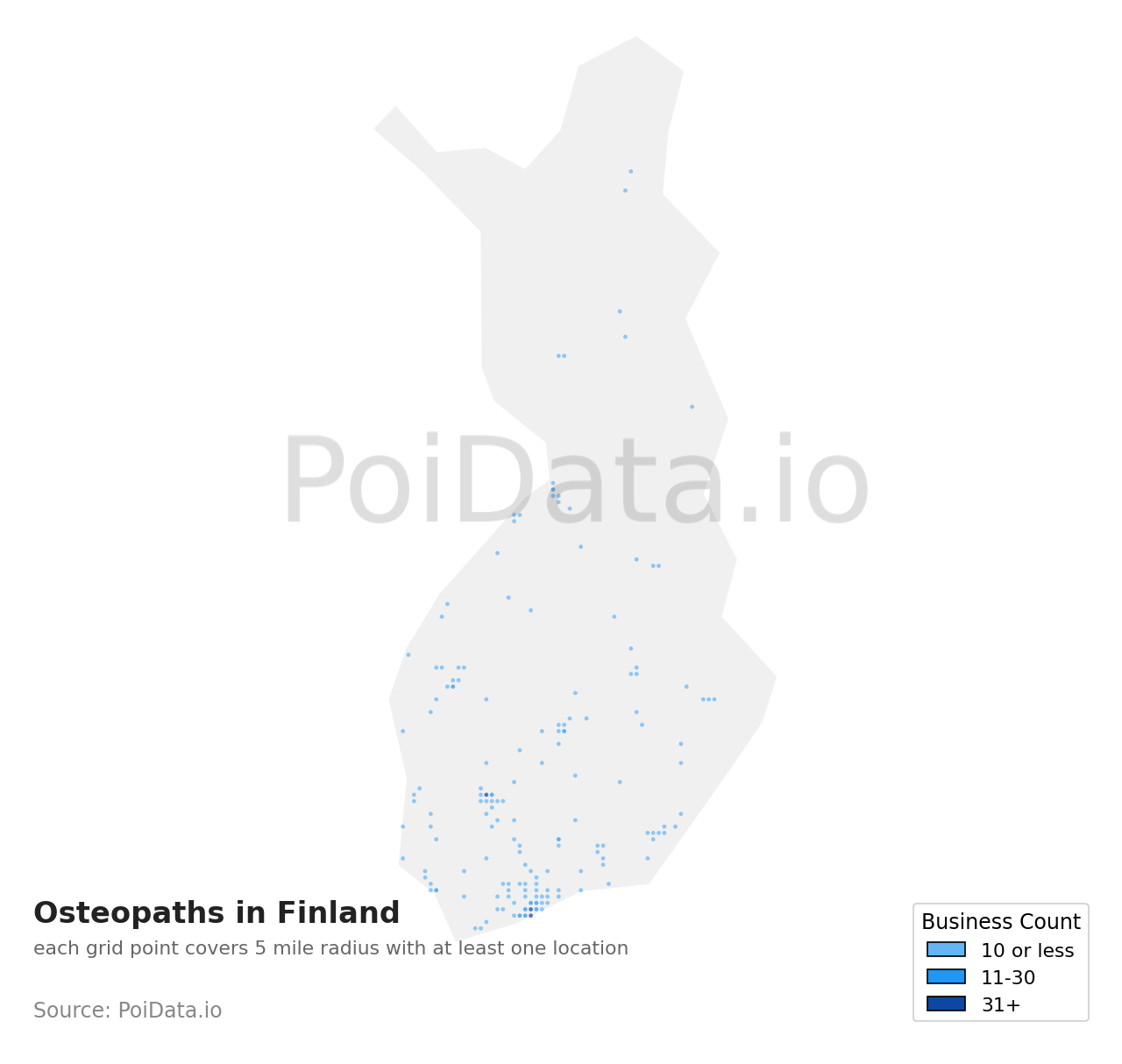 Osteopath density map for Finland