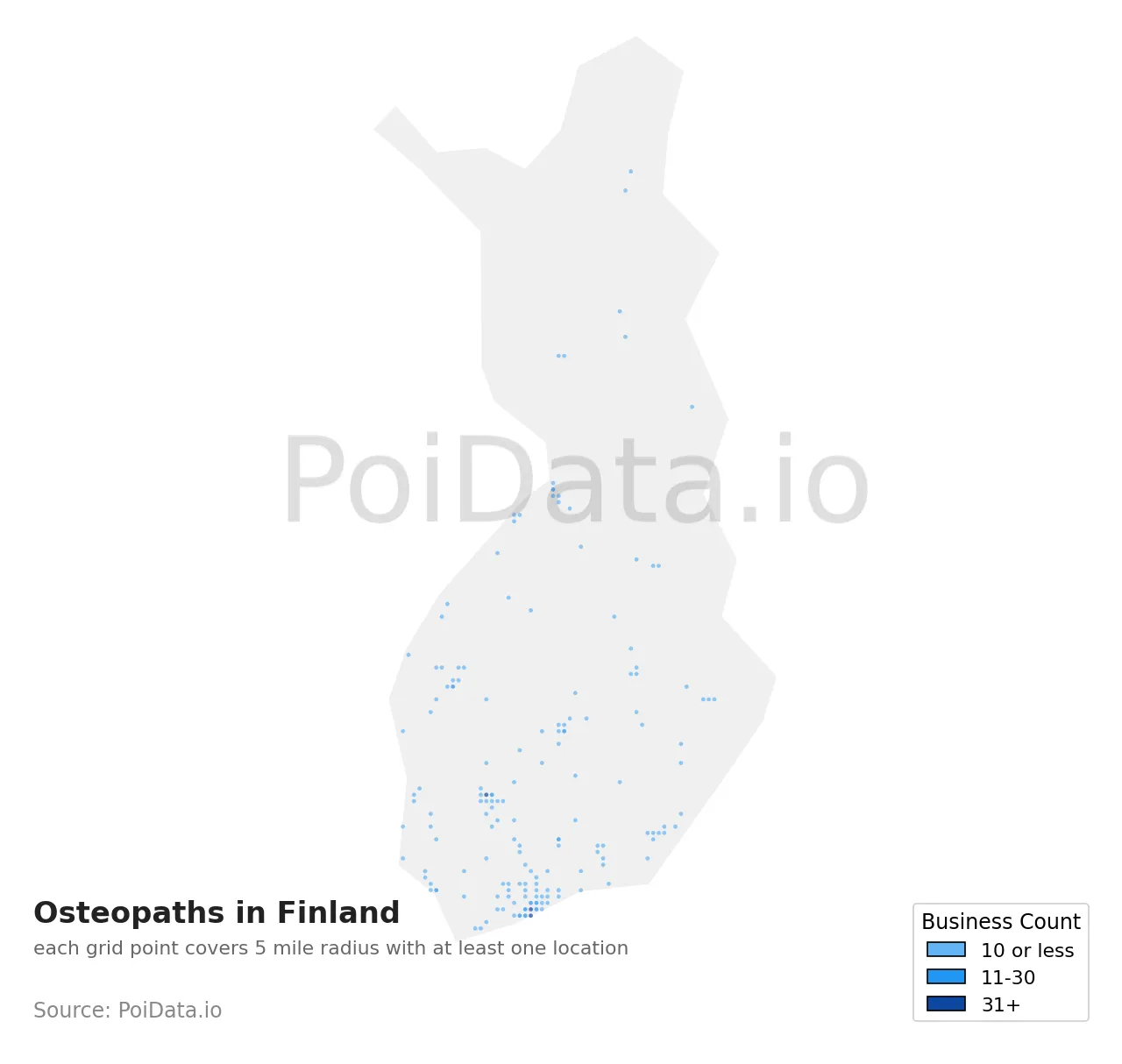 Osteopath density map for Finland