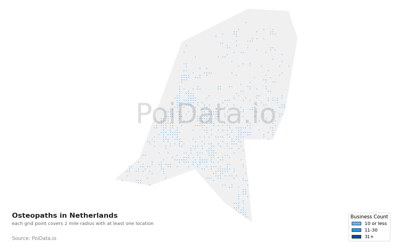 Osteopath density map for Netherlands