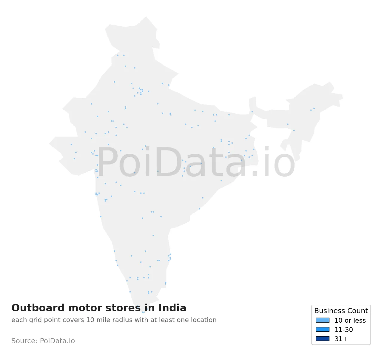 Outboard motor store density map for India