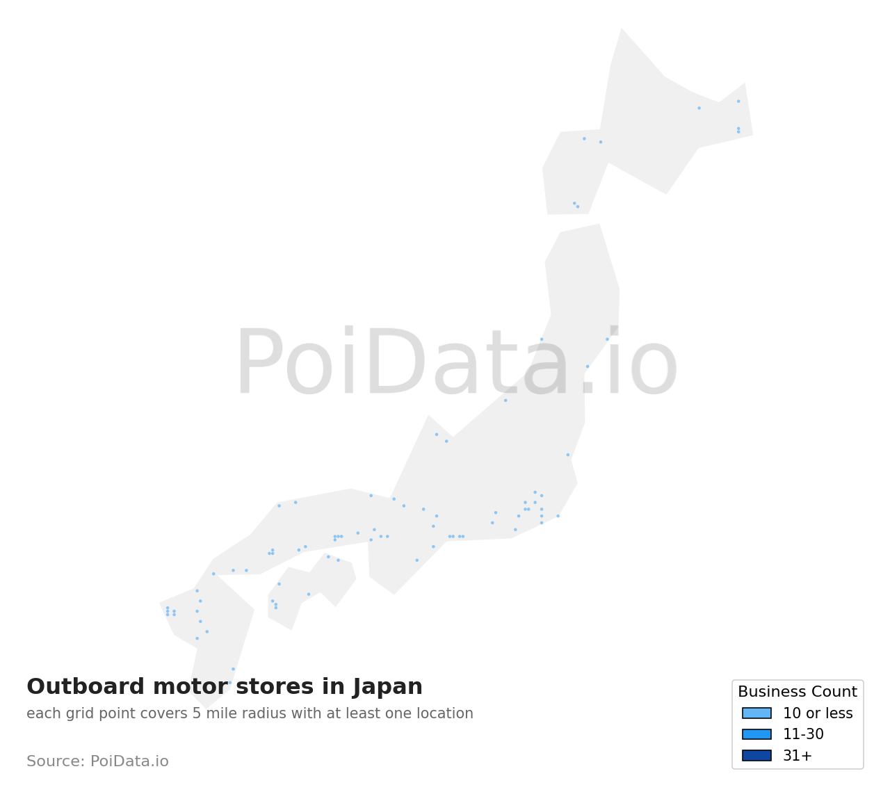 Outboard motor store density map for Kagawa, Japan