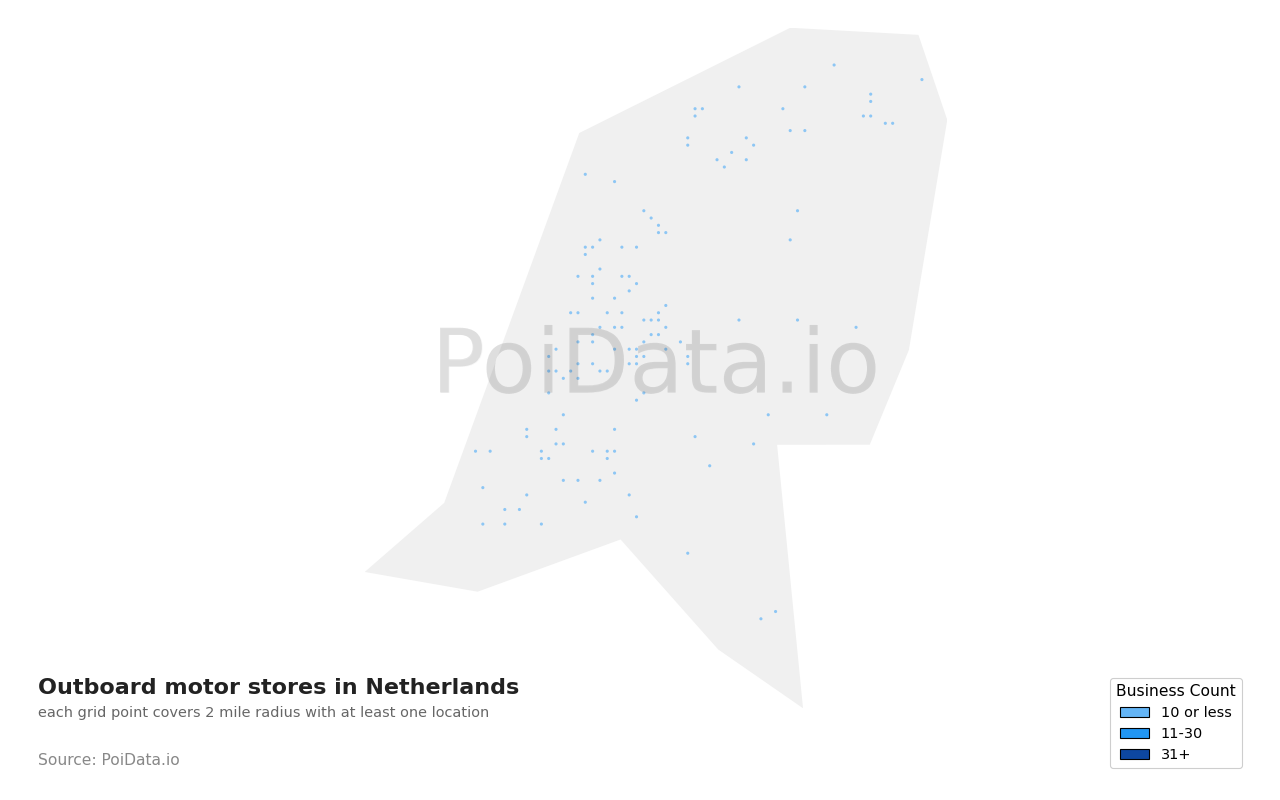 Outboard motor store density map for Netherlands