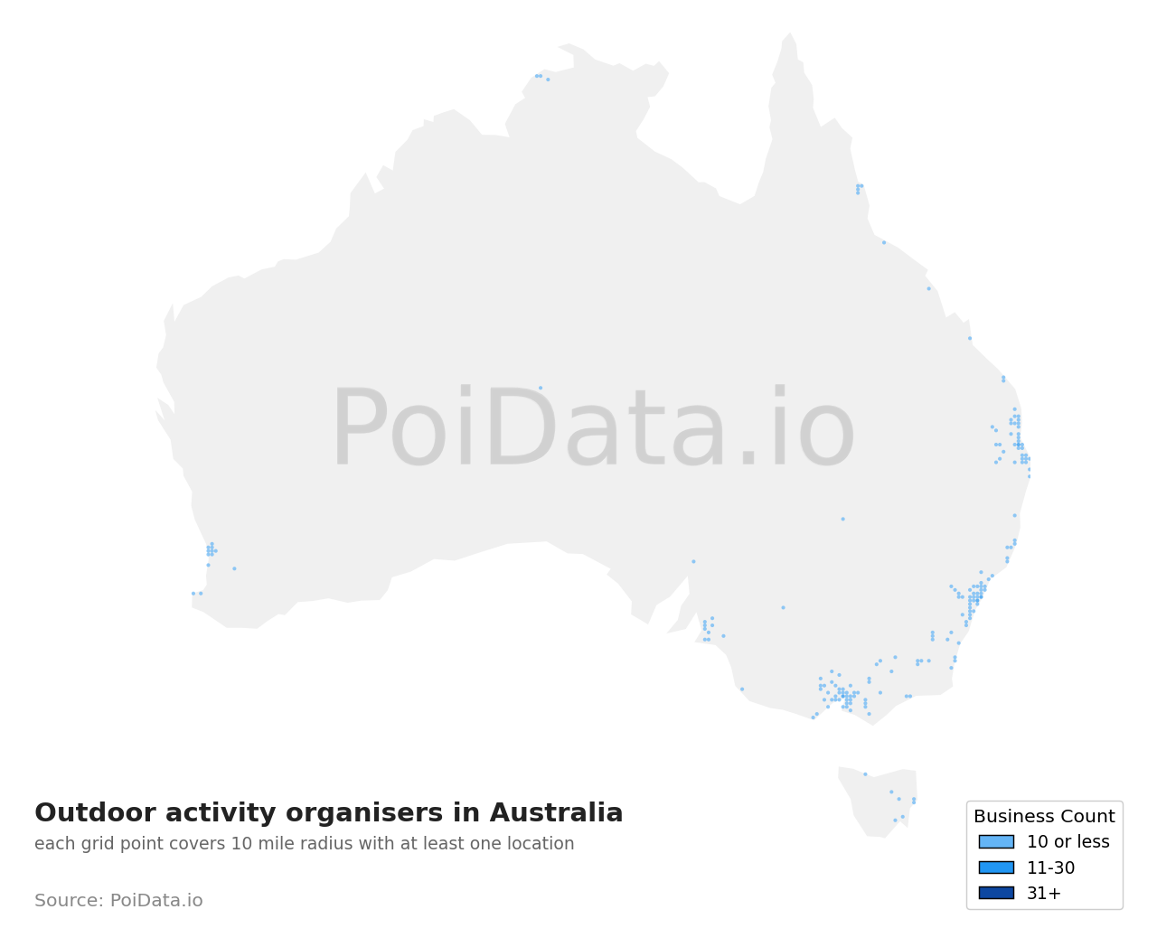 Outdoor activity organiser density map for Australia